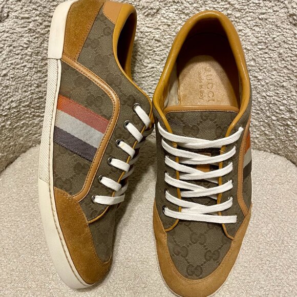 Mens Authentic GUCCI Suede and Canvas Monogram Sneakers - Size 8 - Picture 3 of 15
